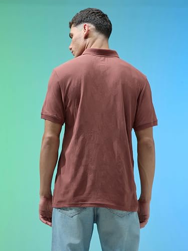 Image of TECHNOSPORT Men's Slim Fit Jacquard Textured Polo Sports T-Shirt with Cotflex, UPF50+ for Regular use