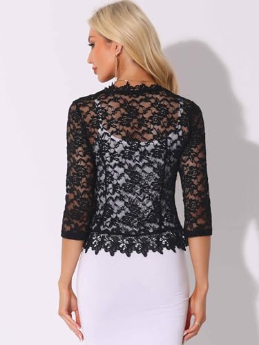 Image of Allegra K Floral Lace Shrugs for Women's Evening 3 /4 Sleeves Formal Elegant Bolero Cardigan
