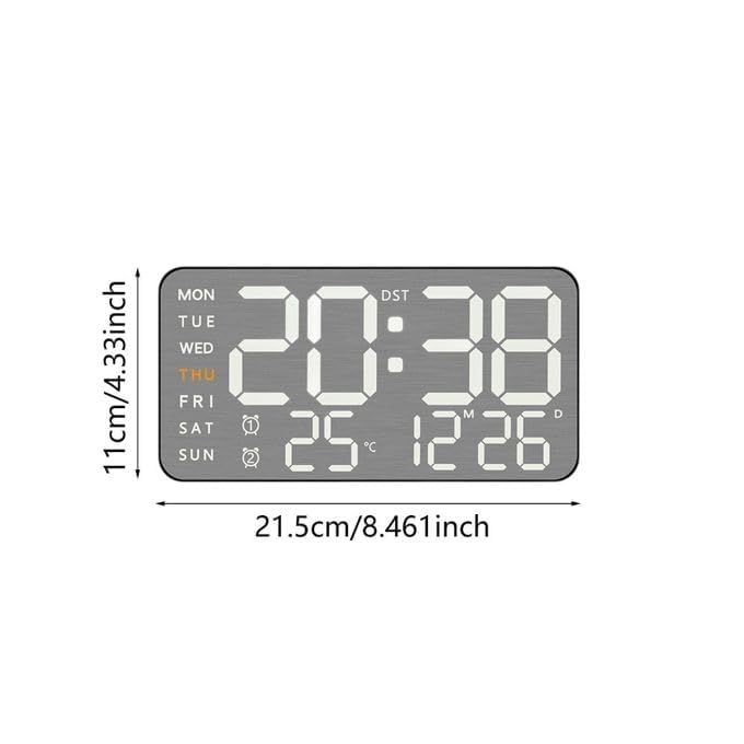 Image of 15-Inch Digital Wall Clock with Large LED Display - Remote Control, Auto-Dimming, Night Light, Date, Day, Temperature, DST Function - Ideal for Living Room, Bedroom (9 inch White Lights Black Body Frame)
