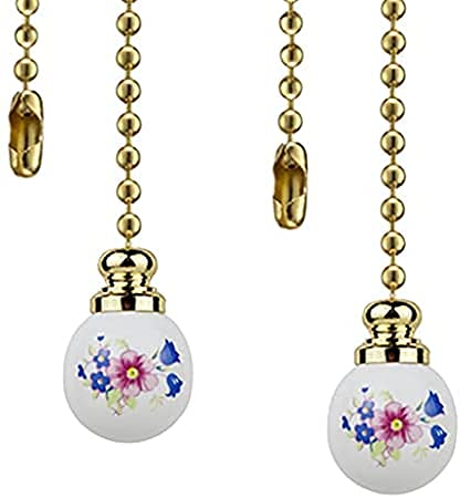 Image of Ceiling Fan Pull Chain, 12 Inches Handle Ceramic Zipper Extension Chandelier Ceiling Fan Zipper 2pcs