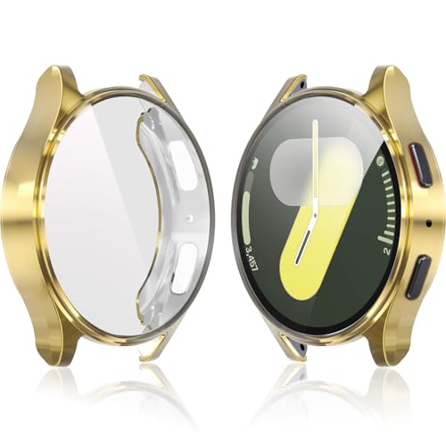 40mm Case for Samsung Galaxy Watch 7 40mm Screen Protector Case, 40mm HD Protective Screen + Soft TPU Bumper Case, Stylish Face Cover for Samsung Watch s7 Strap Accessories - 40mm, Gold