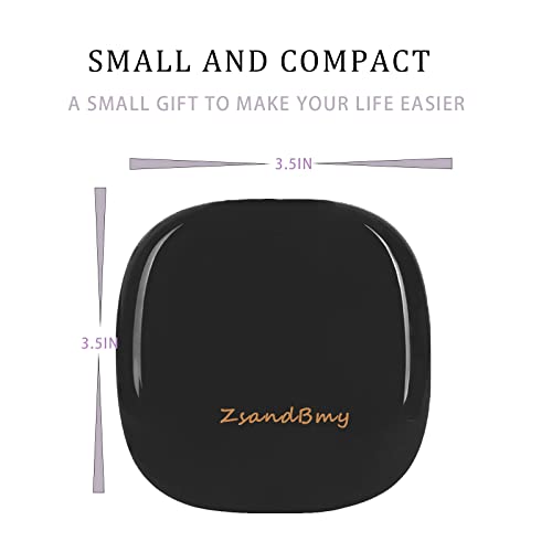 Zsandbmy Travel Lighted Makeup Mirror With Magnification, 1X/10X Dual-Side Compact Mirror With 3 Light Settings, Brightness Dimmable, 3.5'' Small Travel Size Portable Mirror Rechargeable Black #TOP5