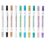 Daleweo Feutre Metallique Double Pointe 10 Couleurs, Stylo Doré et Argenté, Stylos Paillettes pour Album Photo, Calligraphie, Scrapbooking, Pierre, Verre, Bois