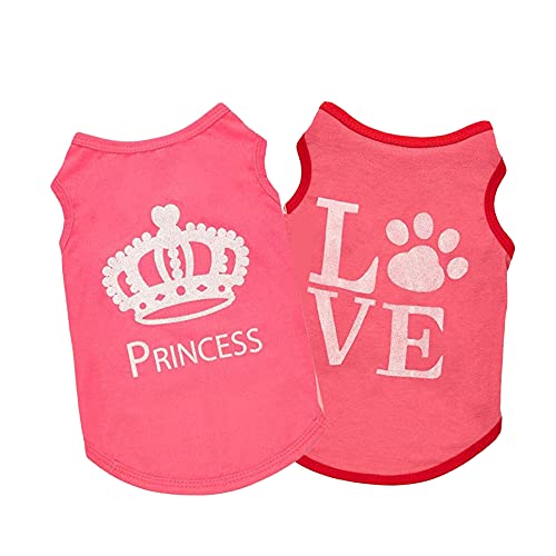 Yikeyo Dog Shirt for Small Dogs Girl Summer Puppy Clothes Yorkie Clothing Female Dog Clothing Cute Patterns Pet Tshirts Outfits for Chihuahua Shih tzu Cat, 2 Pack (X-Small, Pink + Pink)