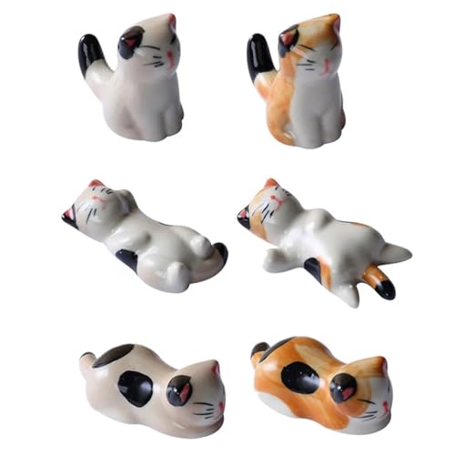 LEEQ 6 PCS Poggia Bacchette in Ceramica per Gatti - Poggia Bacchette per Gatti in Ceramica Animale Squisito Supporto per Cucina, Tavolo da Pranzo, Feposito di Posate