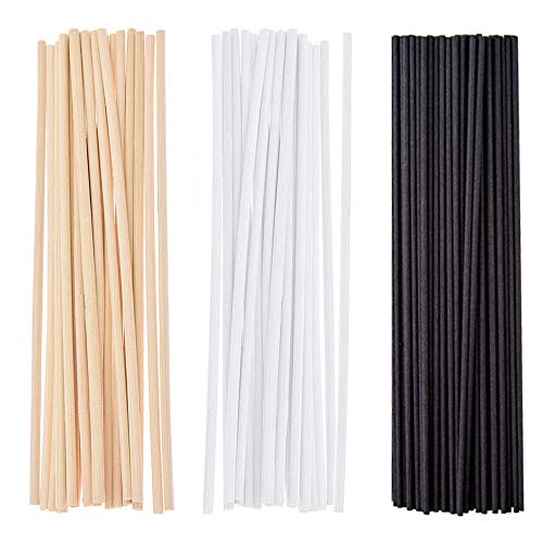 Gativs 150 Piezas Palos de Difusor Reed Diffuser Sticks Palitos para Ambientador Reed Varillas de Reed de Rattan de Madera Varillas Difusor de Aroma 24cm x 3mm, Negro, Blanco, Beige