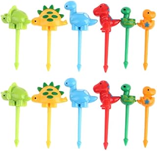 LotCow 12 Pcs Dinosaur Food Picks for Kids, Bento Fruit Food Picks Bento Lunch Accessories, Mini Food Picks Children Snack Fruit, Cute Dinosaur Animals Bento Box Decor