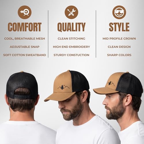 Image of LINDO Trucker Hat [ Great Outdoors Design ] for Men and Women: Mid Profile Cap with Breathable Mesh Back and Adjustable Snap