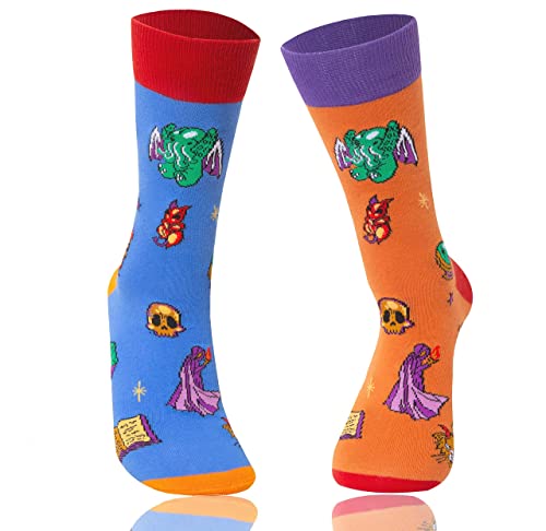 Fantasydice 2 Pairs Of Cthulhu Eldritch Funny Socks For Men Dnd Gifts Mens Socks Gifts Demon Skull Cultist Novelty Gift Call Blue And Orange Gamer Size 8-12(EU 41-45)