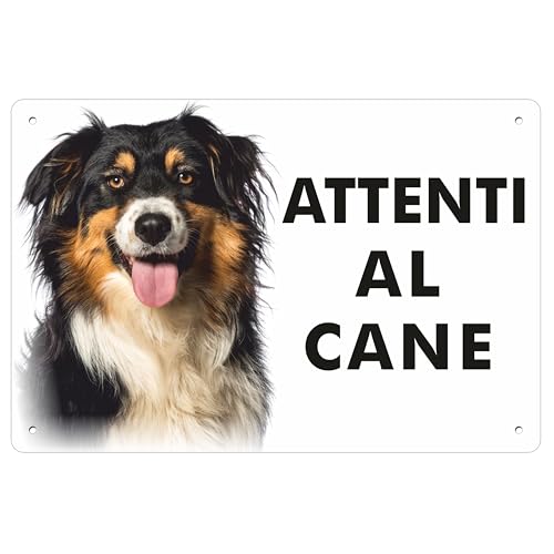 pubblimania AUSTRALIAN SHEPHERD Cartello Attenti al Cane in metallo Alluminio, spessore 3mm (Misure Personalizzate)