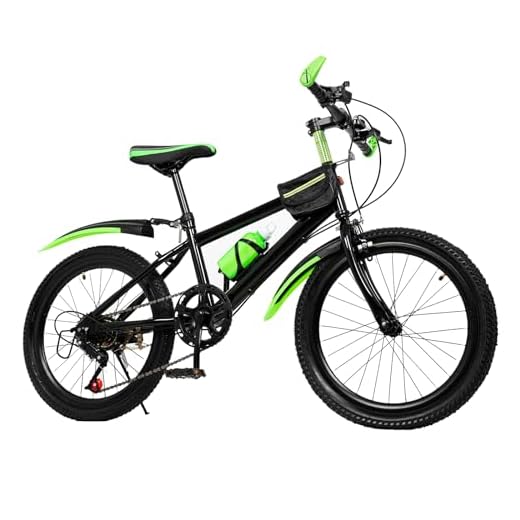 CUMELLIIR Bicicleta de montaña para niños de 20 pulgadas, 7 velocidades, hervidor de agua, soporte y campana de brújula, a partir de 8 años, verde