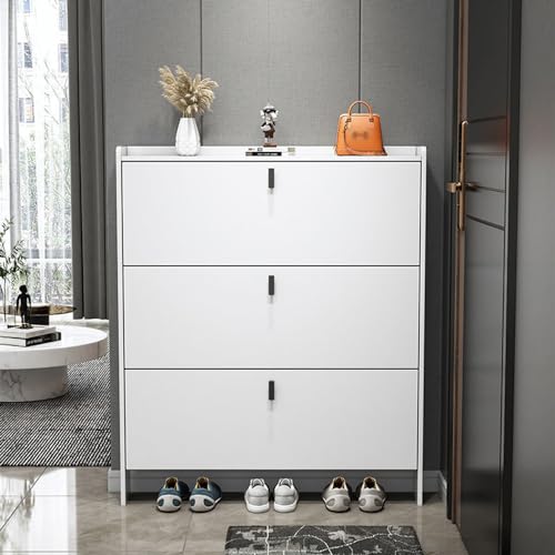 Meuble à chaussures d'entrée fin avec organiseur 3 tiroirs rabattables et rangement réglable