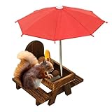 KBIBCK Squirrel Feeder,Squirrel Picnic Table with Umbrella and Corn Cob Holder,Wooden SquirrelFeeder Outdoor,Garden Ornament,SquirrelChipmunk Feeding Bench Station for Chipmunk Wildlife Bird Animal
