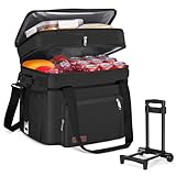2 in 1 Soft Double Deck Cooler Bag with Wheels, 60-Can Leakproof Insulated Portable Rolling Cooler, Extra Large Expandable Ice Chest Cooler for Beach, Picnic, Camping, Shopping - MIYCOO