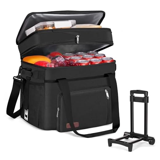 MIYCOO Cooler Bag with Wheels Double Deck - 60 Can Leakproof Insulated Portable Soft Lunch Cooler, Extra Large Expandable Ice Chest Cooler for Beach, Picnic, Camping, Shopping