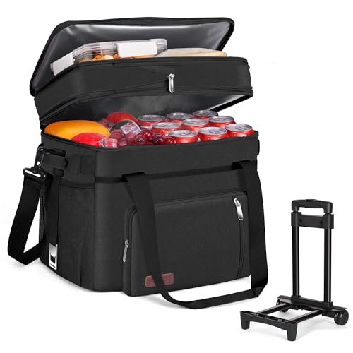 MIYCOO Cooler Bag with Wheels Double Deck - 60 Can Leakproof Insulated Portable Soft Lunch Cooler, Extra Large Expandable Ice Chest Cooler for Beach, Picnic, Camping, Shopping by MIYCOO - Used condition - US$37.61