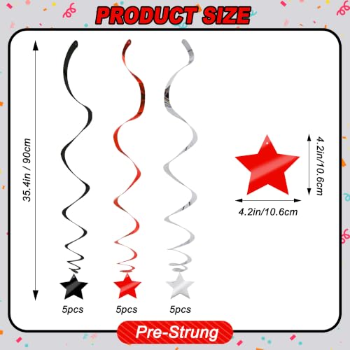 Image of BEISHID Black Red Silver Stars Hanging Swirls Pre-Strung Stars Hanging Decorations for Wedding Baby Shower Birthday Graduation Decorations Supplies,Pack of 15