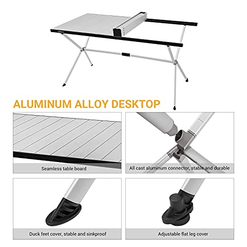 Kingcamp Camping Table Roll Up Aluminum Folding Table Lightweight Large Portable Foldable Camp Table For Picnic Camping Barbecue Backyard Beach Tailgate Indoor Outdoor, 4-6 Person, Support 176Lbs #TOP3