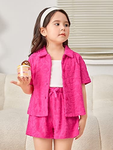 Image of WDIRARA Toddler Girl's 2 Piece Outfits Short Sleeve Button Front Shirt and Bow Track Shorts Set
