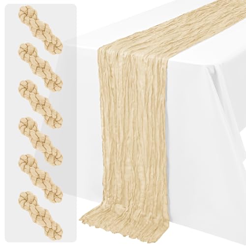 Camino de mesa de gasa beige 6 uds de 45x275 cm para decoración bohemia 2