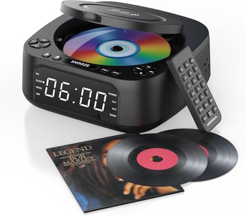 CD Player Tragbar mit Wireless Charger, 2025 MONODEAL Tragbarer CD Player Bluetooth, Wiederaufladbar FM Radio und Lautsprecher Für Zuhause und Draußen, Groß Display, Wecker, SleepTimer