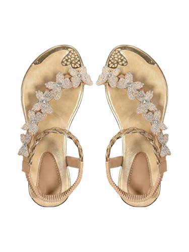 GORGLITTER Women's Butterfly Sparkly Strap Sandals Dressy Strappy Sandals Wedding Beach Flat Sandals 2025