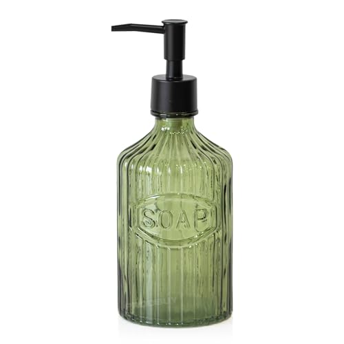 Green Glass Soap Lotion Dispenser with Black Pump 500ml