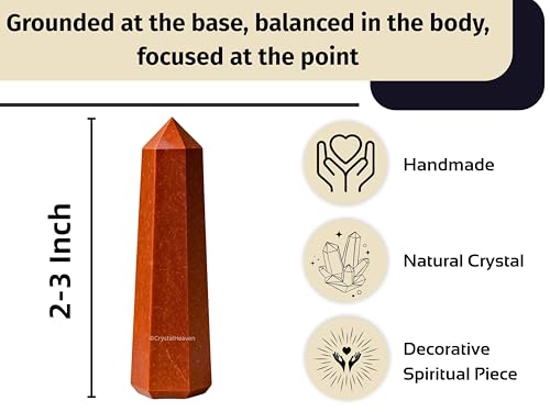 Image of Crystal Heaven Certified Crystal Tower Obelisk Point for Chakra, Healing and Balancing - AAA Grade Original Certified Gemstone Agate for Reiki Meditation Yoga Spiritual (2-3 Inches, Red Jasper)