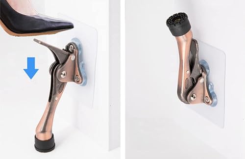 Home&I No Drilling Kick Down Door Stop Stopper With Self-Adhesive Traceless Mounted Screw Bracket,Stickers.easy Pedal Easy Step Door Kick Doorstop,Height-Adjustable Rubber Foot,4 Inch (Satin Nickel) #TOP4