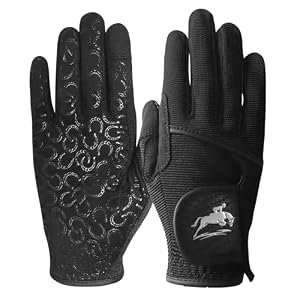 FINGER TEN Horse Riding Gloves for Women with Extra Grip | Summer Equestrian Horseback Gloves for Ladies, Silicone Palm Enhanced Grip, Breathable Flexible Snug Fit, Black Pink Purple