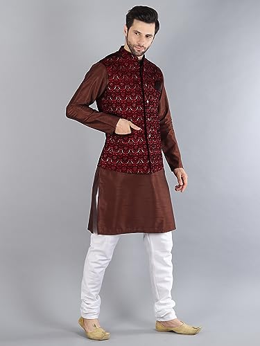 Image of Uri and MacKenzie Men's Silk Blend Kurta Pajama with Designer Ethnic Nehru Jacket /Modi Jacket