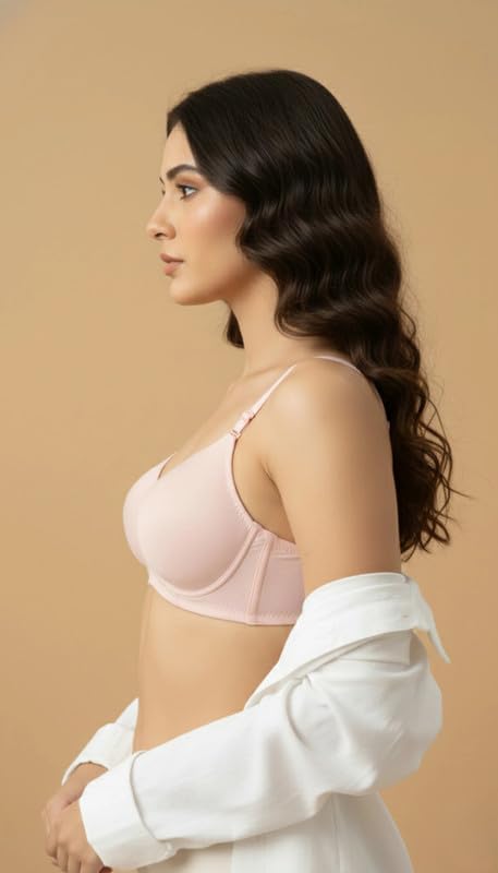Image of Imsa Moda Women's Nylon Lycra Lightly Padded Full Coverage Wirefree T-Shirt Bra Combo Pack of 2