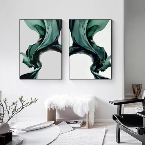 Peinture sur toile abstraite verte 60x90 cm lot de 2 affiches murales salon sans cadre