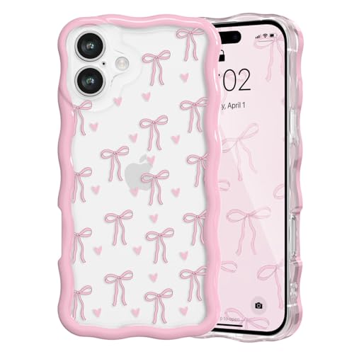 Coque iPhone 16 nœud rose antichoc mignon étui transparente fille