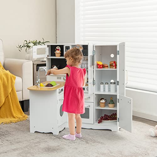 Foto von COSTWAY Eck Spielküche mit Sound, Kinderküche aus Holz, inkl. Spielzubehör, für Kinder ab 3 Jahre, weiß