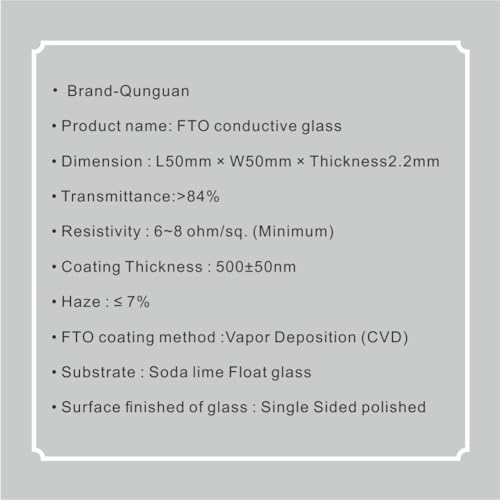 Image of FTO Coated Conductive Slides Glass 50x50mm 6~8 ohm /sq Cover Material Transparent Fluorine doped Tin Oxide SnO2 /F use for Lab R&D (9pcs /Package)