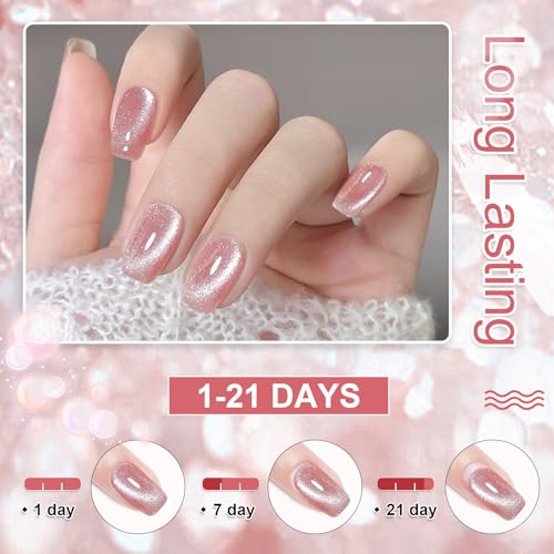 INPING Pintauñas Semipermanentes, 4 Colore Rosa Glitter Cat Eye Gel Polish con imán, Esmaltes Semipermanentes Para Uñas Soak Off UV LED Duradero Casa Salón de Manicura DIY Gel Art Set 8 ML - imagen 5
