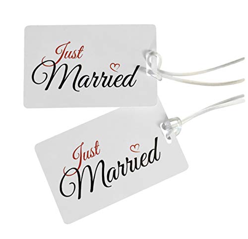 Étiquette de bagage JUST MARRIED - Honeymoon Étiquette valise - Etiquettes Voyage - Mr&Mrs cadeau - Accessoire de voyage pour lune de miel - Cadeau fête mariage ou bachelorette - 2 pcs. - BLANC/BLANC Cover