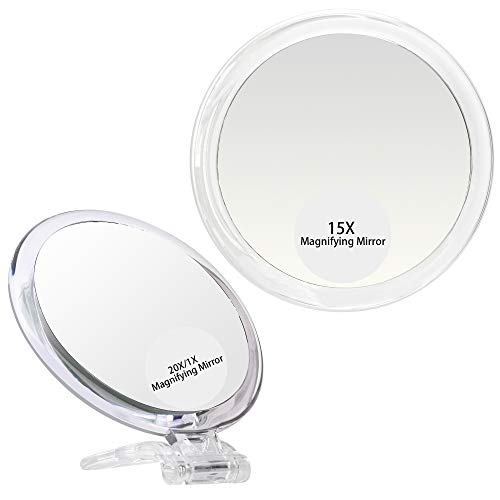 Magnifying Mirror Set of Different Magnifications, One with Handle, The Other with Suction Cups. Use for Makeup Application, Perfect for Precise Makeup (5IN 20X/1X+ 6IN 15X with Suction Cups)
