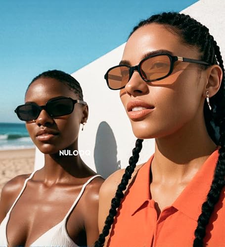 NULOOQ Retro Rectangular Sunglasses for Women, 90s Trendy Small Narrow Square Frame Sun Glasses2