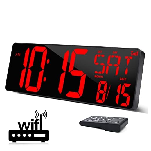 XREXS Large Digital Wall Clock WiFi Sync, 16.5 in Large Display Wall Clock with Temperature/Date/Week, LED Big Digital Timer Clock with Remote Control, Alarm Clock for Home and Office, Auto-dimming