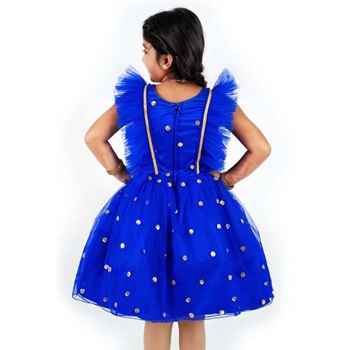 Image of Stanwells Kids Dress for Girls Bow Shade Sequins Embroider Knee Length Frock for Baby Girls Silk Birthday Perfect Dress Frock