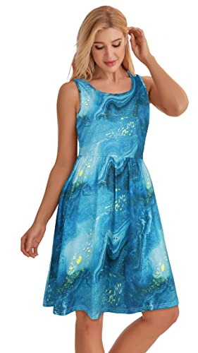 Elescat Women'S Summer Dresses Casual Tshirt Beach Cocktail Sundresses Midi Sleeveless Pleated Dresses With Pockets thumb #2