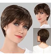 EMMOR Pixie Cut Wig Human Hair Wigs with Bangs Natural Short Black Wig Layered Short Wigs for Whi...