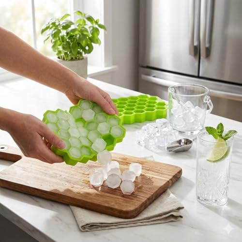 Image of Silicone Honeycomb 37 Cavity Ice Cube Tray for Freezer Moulds Small Cubes Whiskey Fridge Bar Soft Ice Cube Tray -Pack of 1