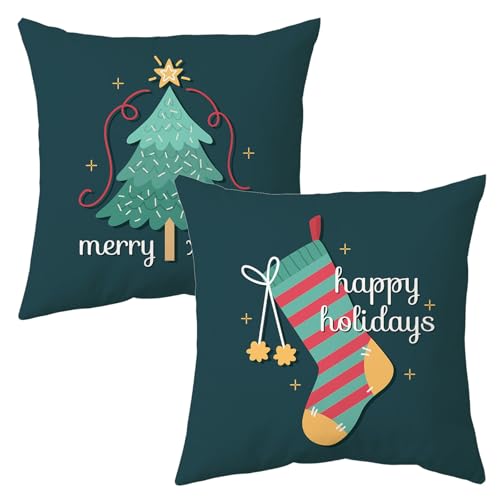 MORAINJAY Funda de Cojines Navideño,45x45cm Cojines Sofa Navidad Juego de 2,Sofas Decoracion Fundas de Cojines en Lino,Decoracion Navidad Hogar para Dormitorio Sofá Cama(G)