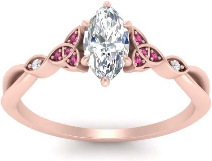 Image of 55Carat Choose Your Gemstone 14k Rose Gold Plated Marquise Shape Petite Engagement Ring Everyday Wedding Jewelry Handmade Gifts for Wife Celtic Knot Split Diamond CZ Birthstone Ring : US Size 4 to 12