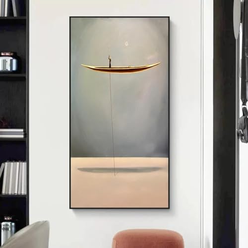 Tableau paysage naturel animal et bateau or abstrait dore