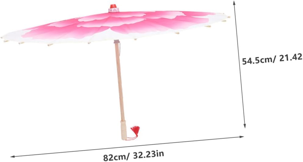 Lurrose Handmade Vintage Chinese Cloth Umbrella Peony Oil Paper Parasol Stick Umbrella for Women Photography Props Wedding Decor 82cm Diameter