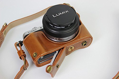 Sac Étui Protection Cuir PU Pour Panasonic Lumix GF7 / GF7K – Avec Compartiment Trépied, Bandoulière Et Ceinture, Marron